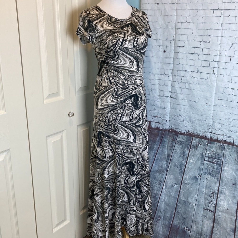 Peruvian Connection Maxi Dress marble swirl print Pima Cotton XS maximalist work